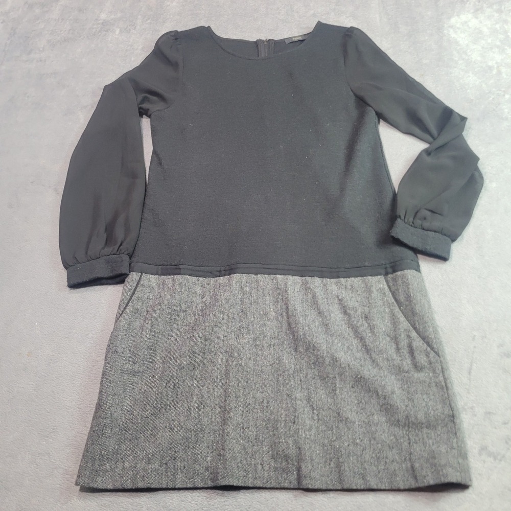 THML Dress Womens Medium Blackโ Grey Mixed Media Angora Wool Blend Shift TM2484